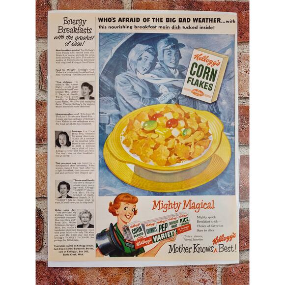 1950 Kellogg Energy Breakfast Cereal "Who's Afraid Big Bad Weather" Vtg Print Ad - Picture 6 of 6